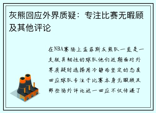 灰熊回应外界质疑：专注比赛无暇顾及其他评论