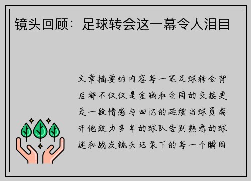 镜头回顾：足球转会这一幕令人泪目