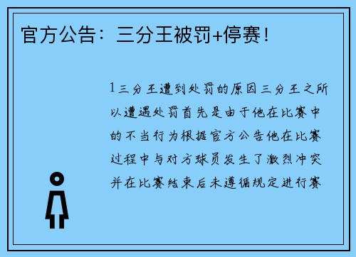 官方公告：三分王被罚+停赛！